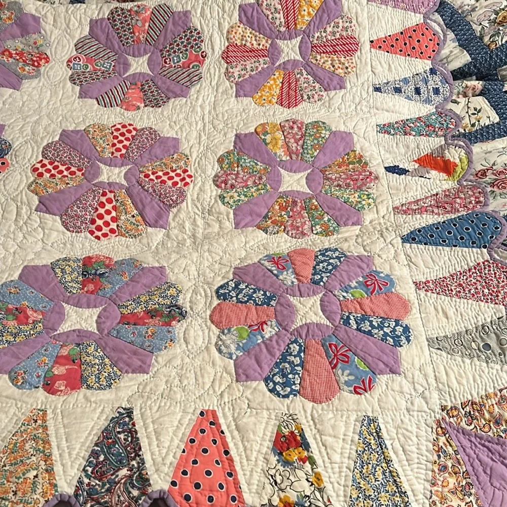 Homemade patchwork hand stitched quilt bedspread, 68”x78” - Picture 3 of 5
